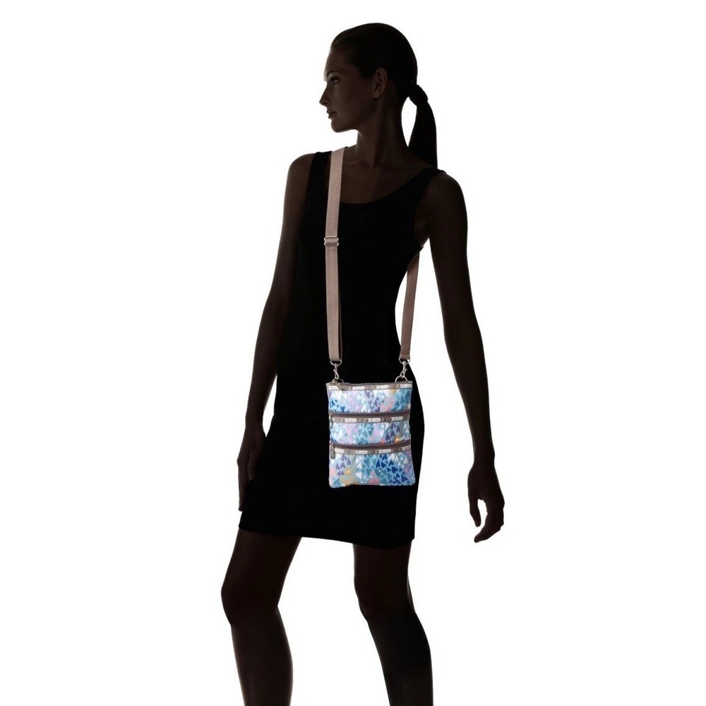 LeSportSac Kasey Crossbody Purse Triple‎ Zipper Bag Multi Color Heart